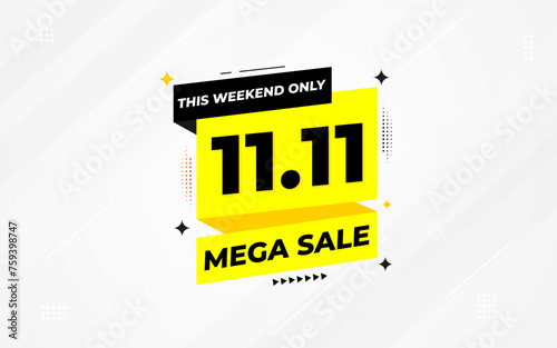 11 11 Shopping festival vector banner template. 11 11 Discount sell banner vector graphic element. Super shop label Promo design. Product opening festival background collection. photo