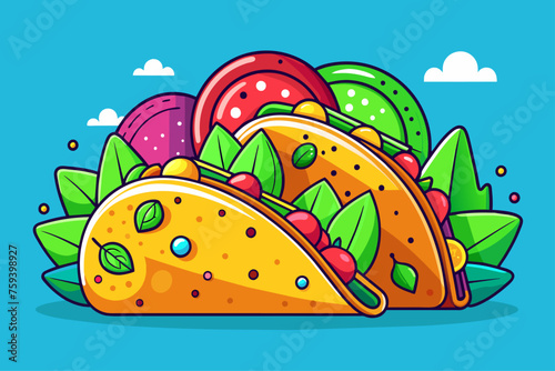 Tacos food background displays an assortment of colorful and appetizing ingredients