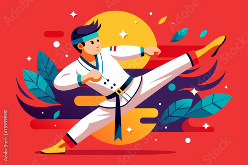Dynamic taekwondo training session in a modern gym with sparring practitioners.