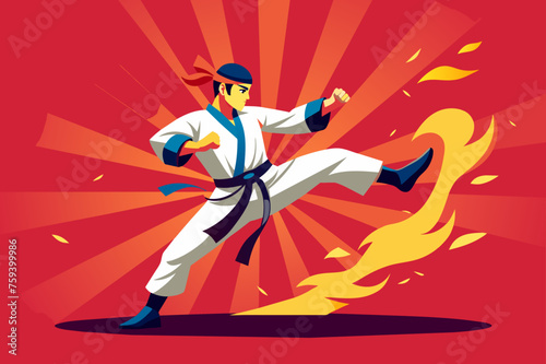 Dynamic taekwondo training session in a modern gym with sparring practitioners.