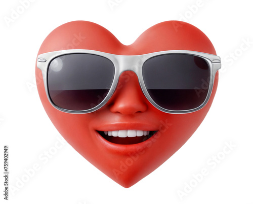 A heart with sunglasses and a smiling face on white background