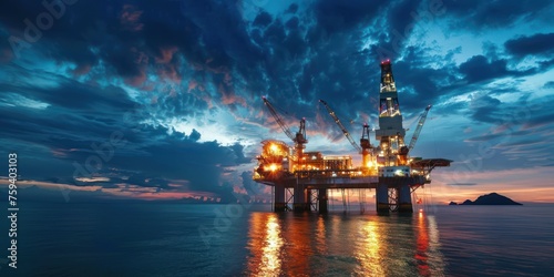 oil rig at night copy space 