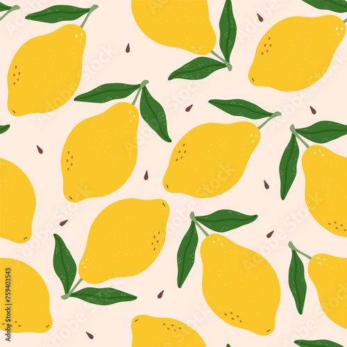 Seamless pattern with lemon fruits. Vector hand drawn illustration
