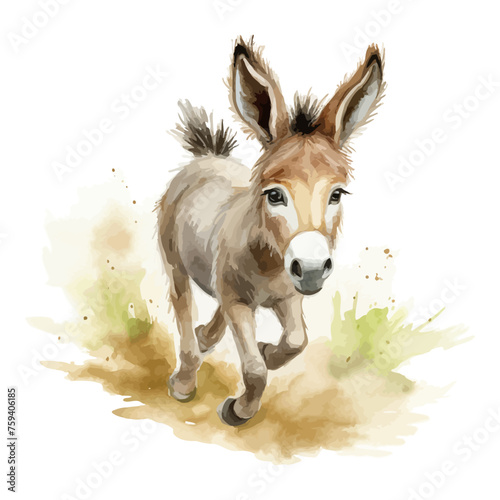 cute donkey cartoon walking in watercolor painting style © Fauziah