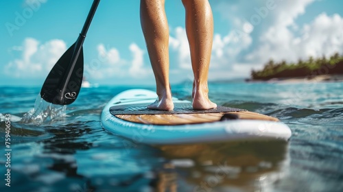 Man on Stand Up Paddle Board, SUP, in the Blue Sea Waters