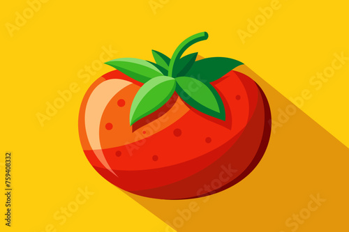 A juicy red tomato rests against a vibrant backdrop of green leaves, offering a fresh burst of color and nutrients.