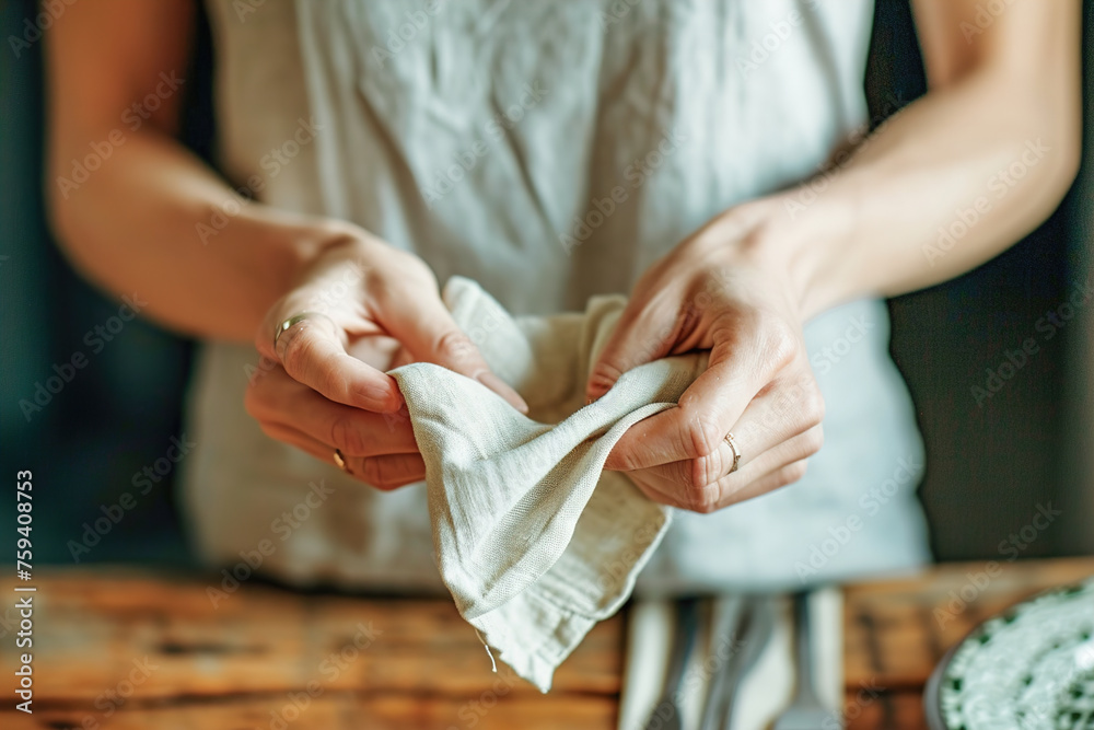 Obraz premium A person with a cloth napkin and reusable utensils.