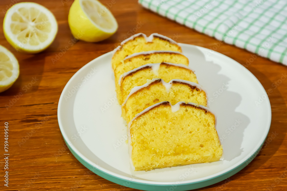 Slice of classic lemon cake. Close up Slice of classic lemon cake. Close up