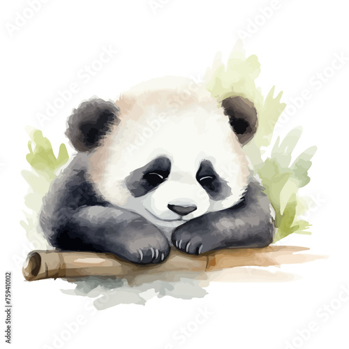 Cute panda cartoon sleeping in watercolor painting style