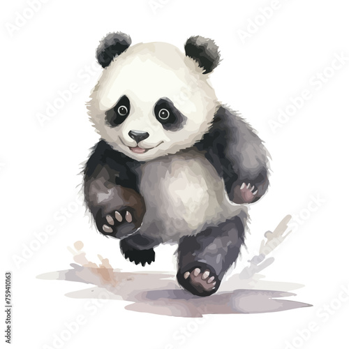 Cute panda cartoon walking in watercolor painting style