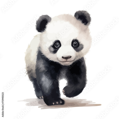 Cute panda cartoon walking in watercolor painting style