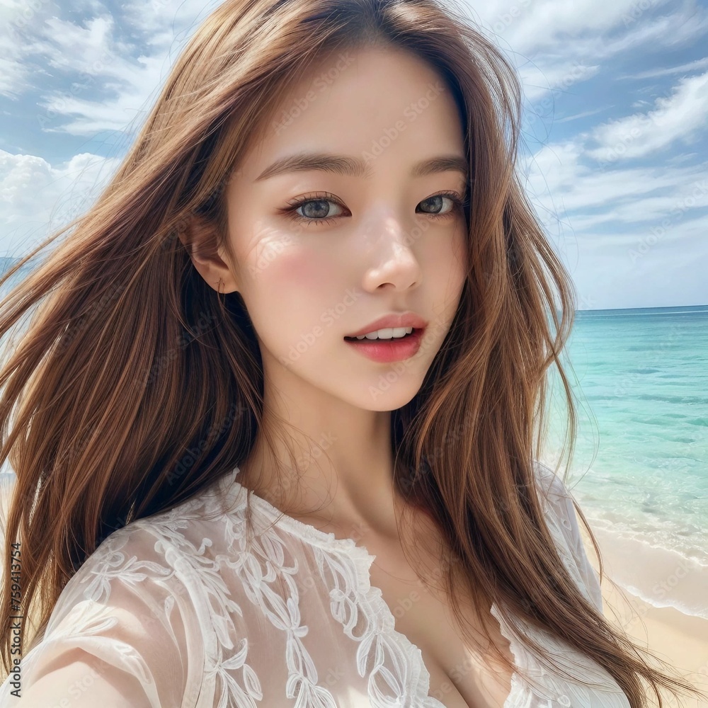 Fototapeta premium 巨乳彼女と南国で海水浴
