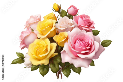 AI generated watercolor bouquet. watercolor flowers and leaves illustration for wedding, greetings, stationary, wallpapers, fashion, background. rose, blossom, olive, green leaves, Eucalyptus etc