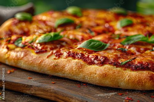Macro Vegan Margherita Pizza on Wooden Tray Close-up Gen AI
