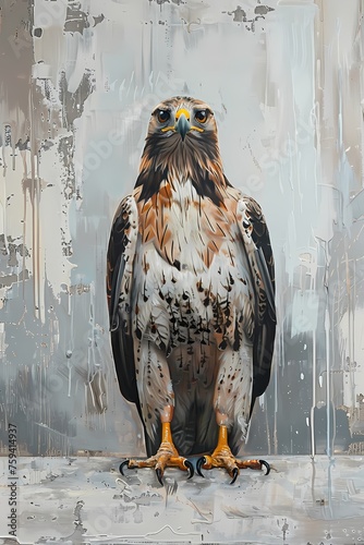 oil painting style with eagle on a smooth surface, set against a minimalist white and grey background 