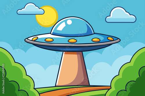 A mysterious unidentified flying object hovers above a lush forest canopy.