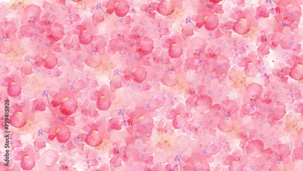 pink flower watercolor pattern background - obrazy, fototapety, plakaty 