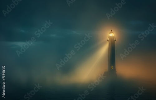 Finding light in darkness A lighthouse standing firm its beam cutting through a foggy night guiding ships to safety a symbol of hope and guidance