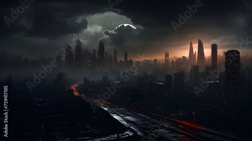 Dystopian Urban Landscape: The Ghost City under the Stormy Sky