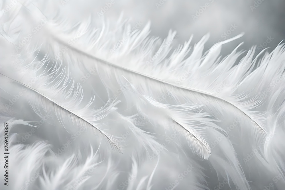 Close up Beautiful one white Bird feather on a bokeh. Pattern background for design texture