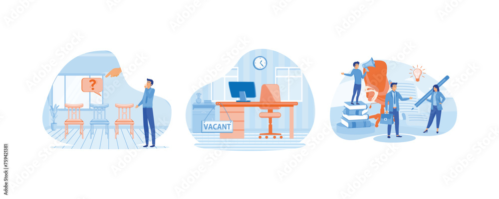 Search for new talent and best candidate for business. Job opportunity, employment possibility concept. Recruitment recruitment agency job. Set flat vector modern illustration Search for new talent and best candidate for business. Job opportunity, employment possibility concept. Recruitment recruitment agency job. Set flat vector modern illustration