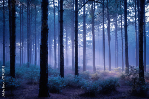 forest in fog.
