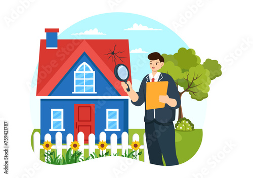 Home Inspector Vector Illustration with Checks the Condition of the House and Writes a Report for Maintenance Rent Search in Flat Background