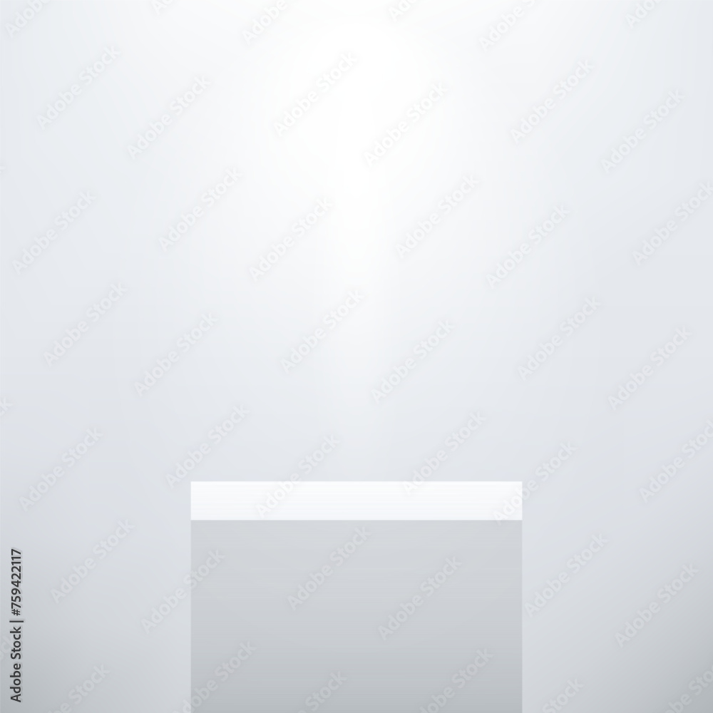 White and Grey pedestal podium. Empty room with spotlight effect. Use for product display presentation, cosmetic display mockup, showcase, media banner, etc. Vector illustration. White and Grey pedestal podium. Empty room with spotlight effect. Use for product display presentation, cosmetic display mockup, showcase, media banner, etc. Vector illustration.