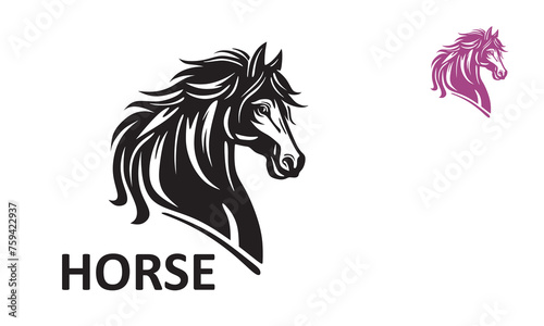 GREAT PONY HEAD HORSE LOGO  silhouette of strog mare vector illustrations