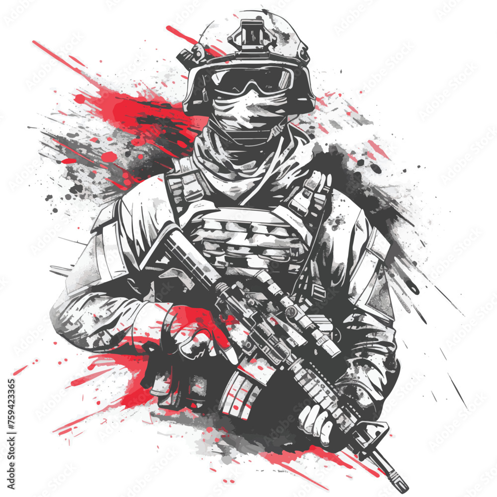 Obraz premium Illustration Soldier Ready for War Vector