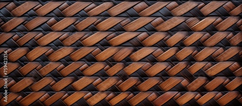 Thai Style Dark Brown and Black Handicraft Wooden Rattan Weave Pattern Texture for Furniture Surface