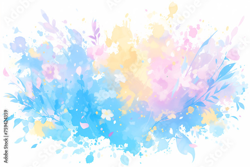 Fototapeta Naklejka Na Ścianę i Meble -  パステルカラーの優しい水彩絵の具の花柄の背景