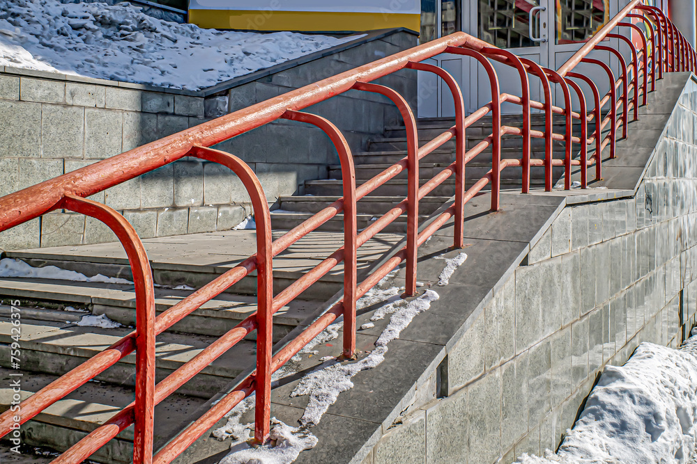 Metal porch railing on a winter day Metal porch railing on a winter day