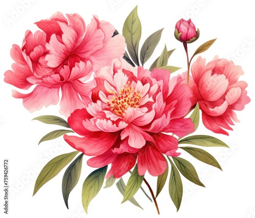 Watercolor peony flowers isolated Free Photo