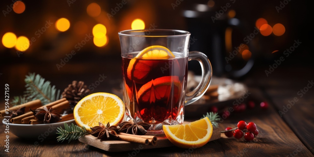 Cup of Tea With Orange Slices and Spices Generative AI Cup of Tea With Orange Slices and Spices Generative AI