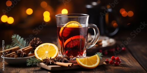 Cup of Tea With Orange Slices and Spices Generative AI