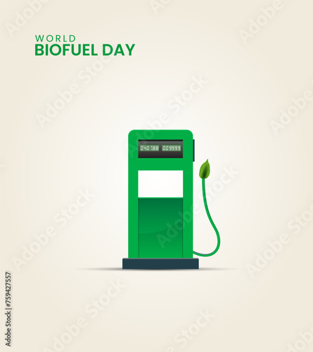 World biofuel day, eco friendly biofuel petrol pump, green leaf with petrol pump, design for banner, poster, vector illustration.