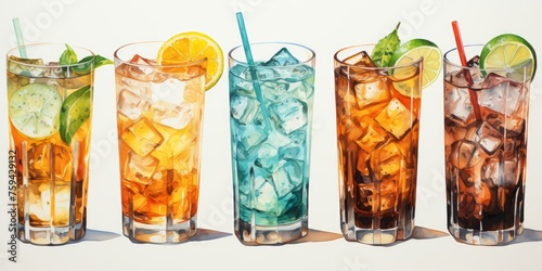 Assorted drink-set in Row of Glasses Generative AI