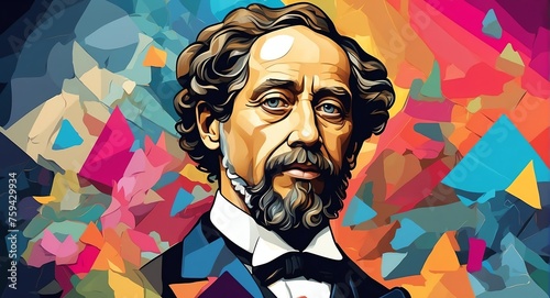 Charles Dickens Abstract colorful geometric shapes background. Digital painting. Vector illustration from Generative AI photo