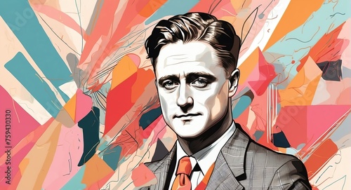 F Scott Fitzgerald Abstract colorful geometric shapes background. Digital painting. Vector illustration from Generative AI