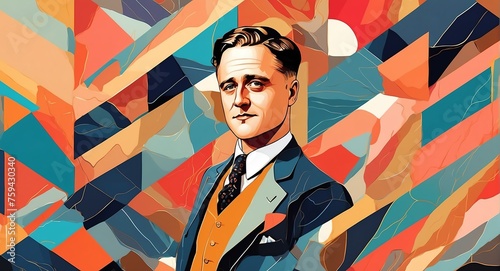 F Scott Fitzgerald Abstract colorful geometric shapes background. Digital painting. Vector illustration from Generative AI