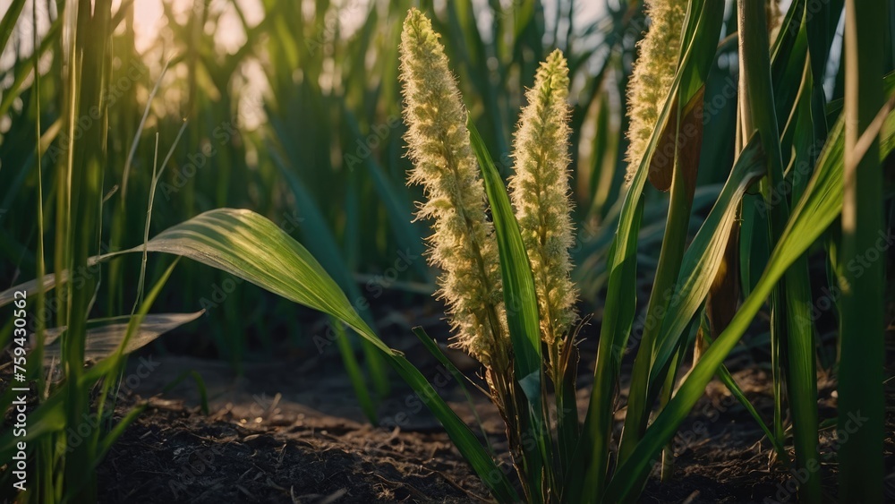 Fototapeta premium Acorus calamus wallpaper, medicinal plants background, Inflorescence of sweet flag (Acorus calamus), leaf calamus with inflorescence grow in water