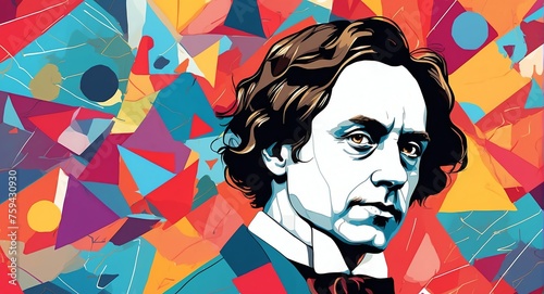 Lewis Carroll Abstract colorful geometric shapes background. Digital painting. Vector illustration from Generative AI photo