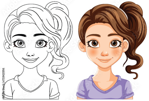 Transformation of a line drawing to a colored character