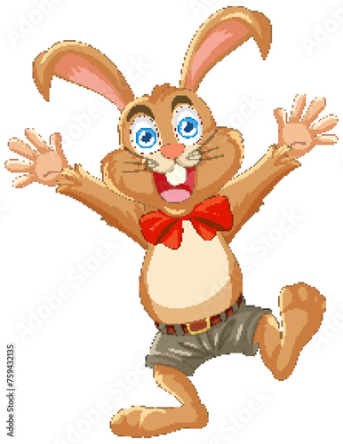 Happy rabbit character celebrating with a wide smile.
