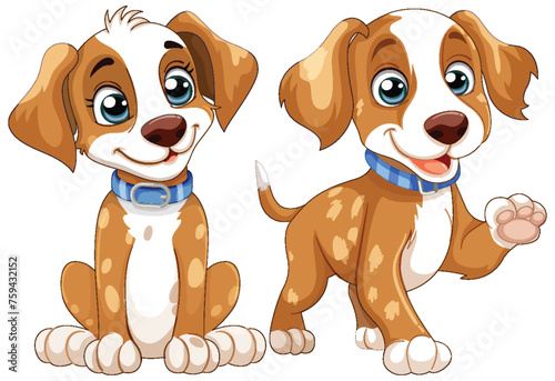 Two cute animated puppies with playful expressions