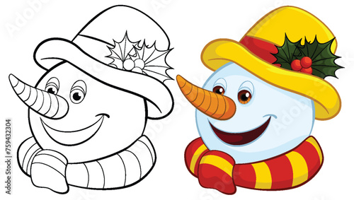 Colorful and cheerful snowmen wearing holiday hats.