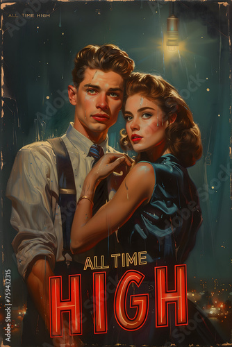 Bitcoin movie poster in the style of the 50s, cryptocurrency at new all-time high