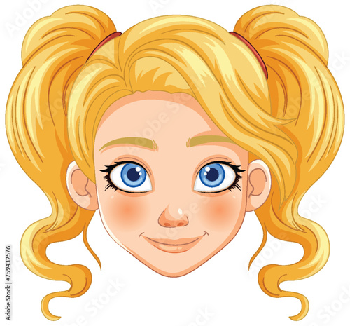 Bright-eyed girl with blonde pigtails illustration