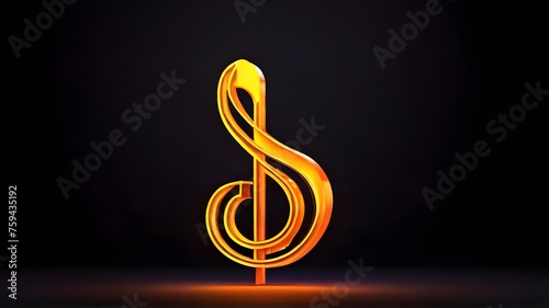 Glowing orange and yellow neon light music note symbol isolated on dark background for logo, banner, billboard, poster. Live music, dj, live concert, Karaoke night concept. World Music Day Jun 21 photo